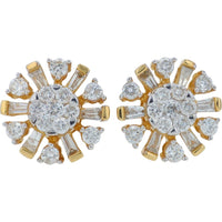 14K Yellow Gold Diamond Stud Earrings with Round and Baguette-Cut Diamonds - 0.75 Carat Total Diamond Weight