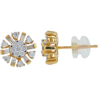 14K Yellow Gold Diamond Stud Earrings with Round and Baguette-Cut Diamonds - 0.75 Carat Total Diamond Weight