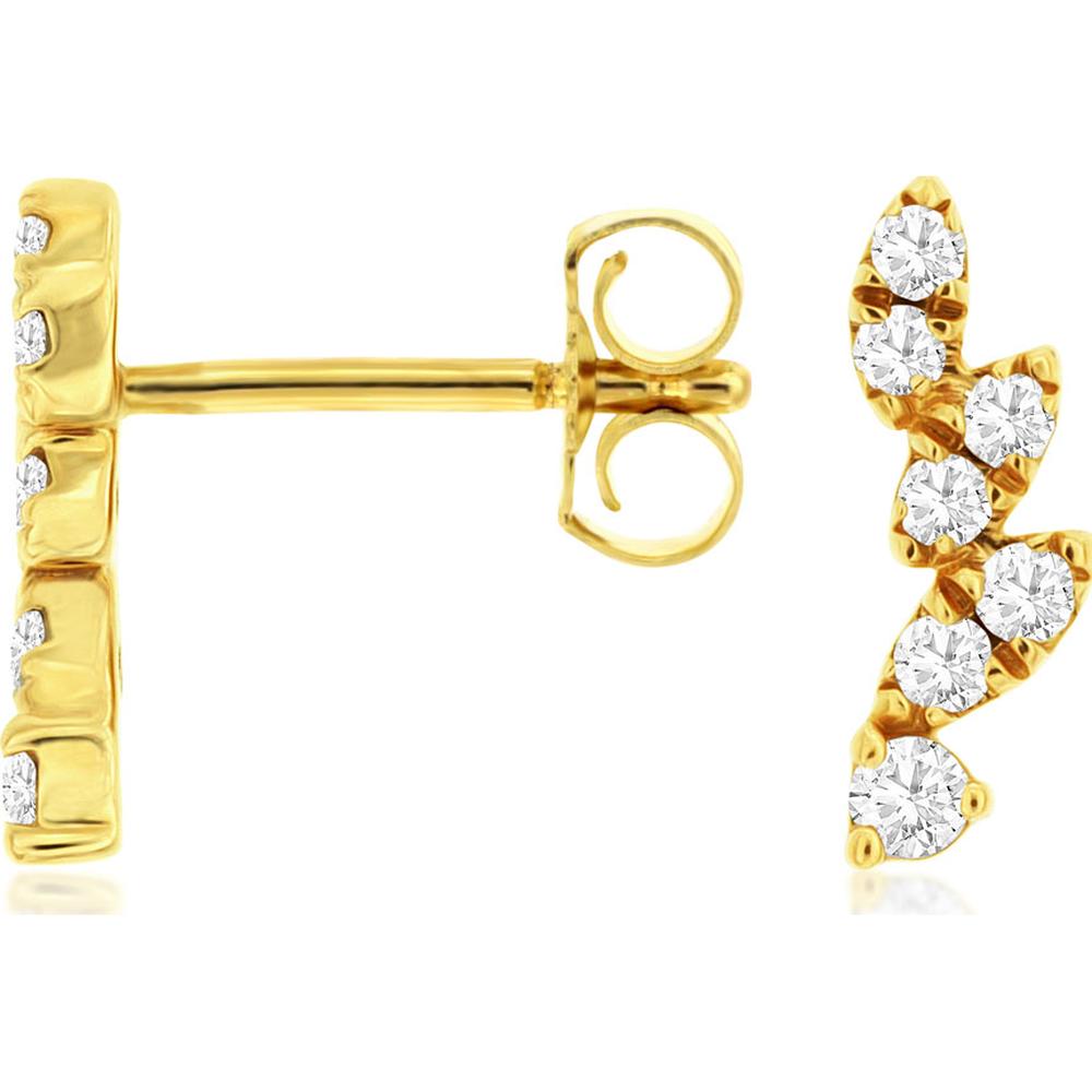 14K Yellow Gold Diamond Stud Earrings with Round Diamond Climber Design - 0.25 Carat Total Diamond Weight - Royal Jewelry