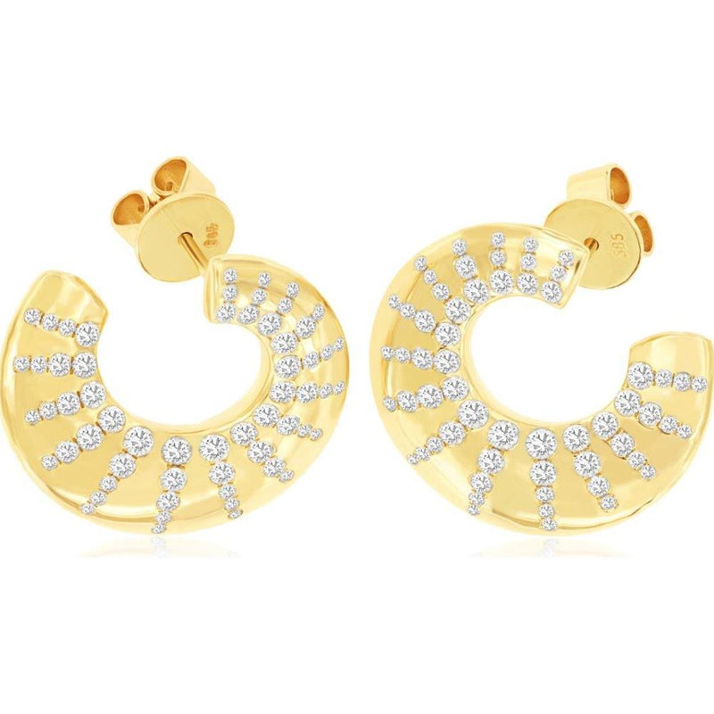 14K Yellow Gold Diamond Sunburst Hoop Earrings - 1.06 Carats Total Diamond Weight