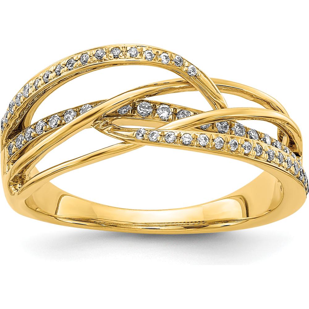 14K Yellow Gold Diamond Swirl Ring with 55 Round-Cut Natural Diamonds - 0.019 Carat Total Diamond Weight by 0