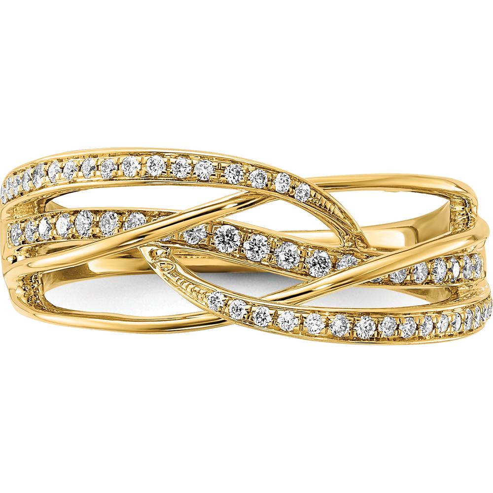 14K Yellow Gold Diamond Swirl Ring with 55 Round-Cut Natural Diamonds - 0.019 Carat Total Diamond Weight by 0
