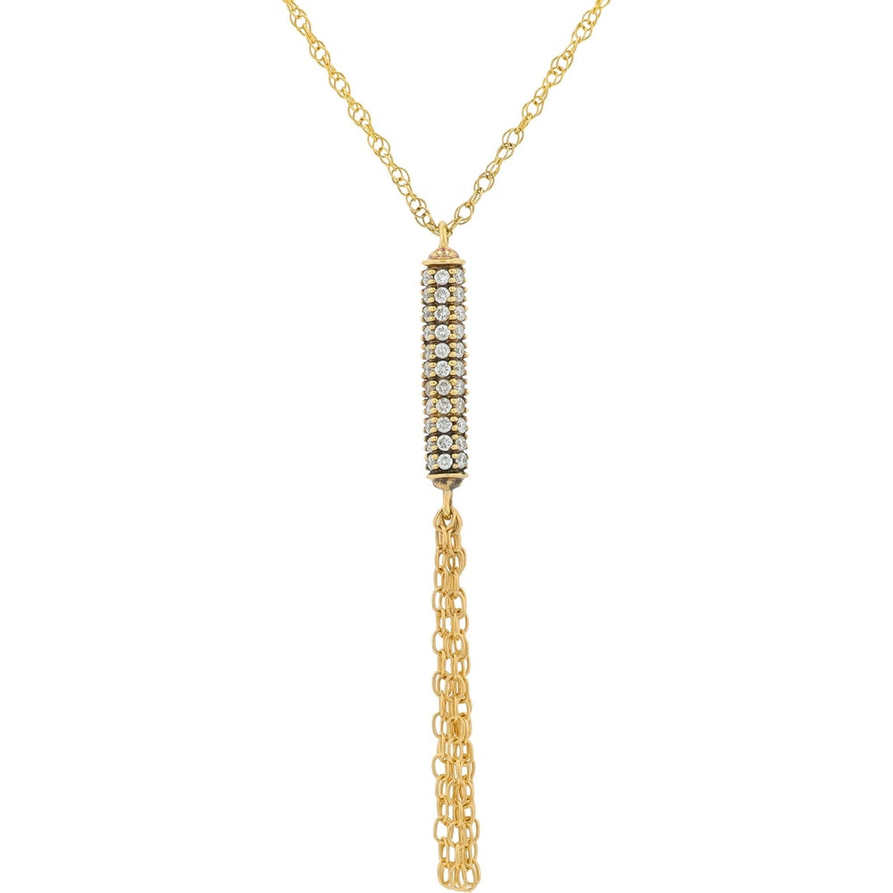 14K Yellow Gold Diamond Tassel Pendant with Pavé-Set Round Diamonds - 0.33 Carat Total Diamond Weight