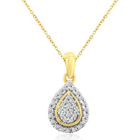 14K Yellow Gold Diamond Teardrop Pendant with Halo - 0.11 Carats Total Diamond Weight