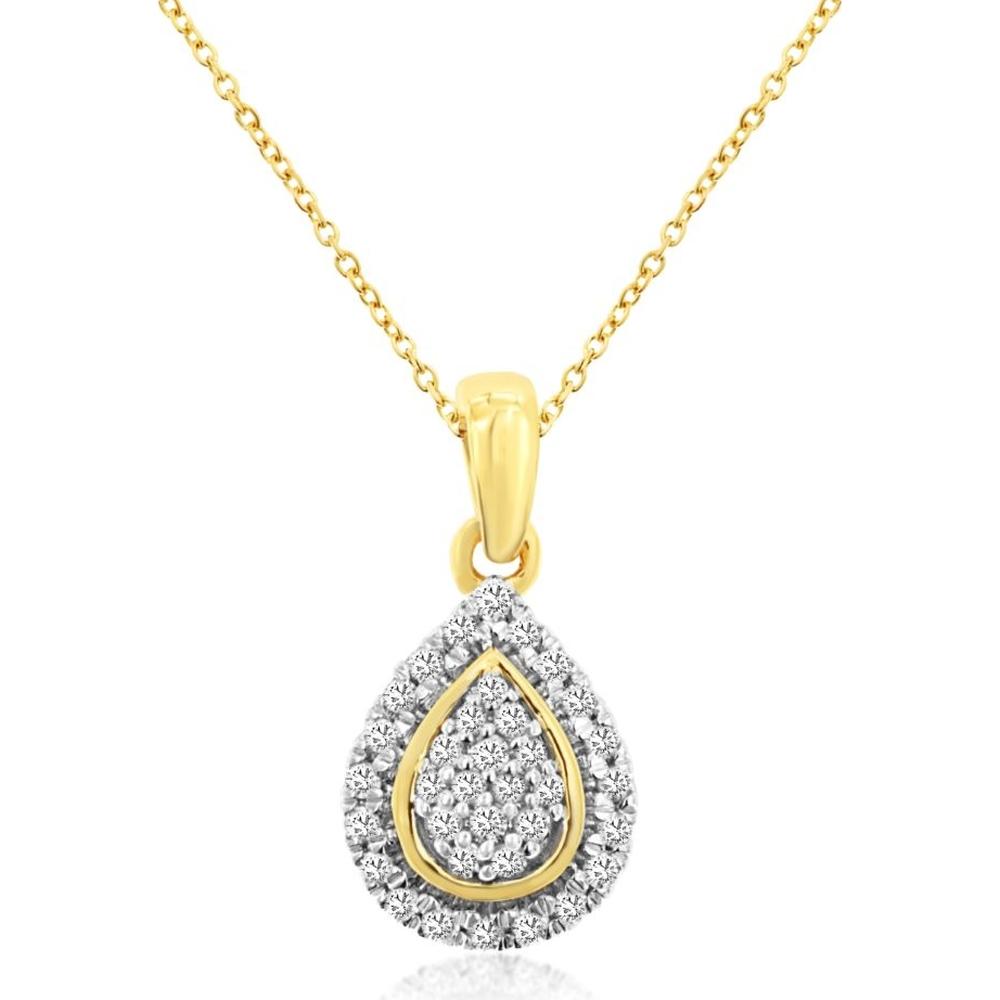14K Yellow Gold Diamond Teardrop Pendant with Halo - 0.11 Carats Total Diamond Weight