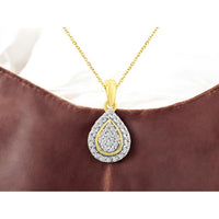 14K Yellow Gold Diamond Teardrop Pendant with Halo - 0.11 Carats Total Diamond Weight