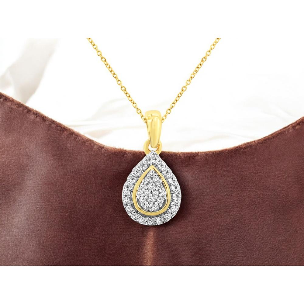 14K Yellow Gold Diamond Teardrop Pendant with Halo - 0.11 Carats Total Diamond Weight