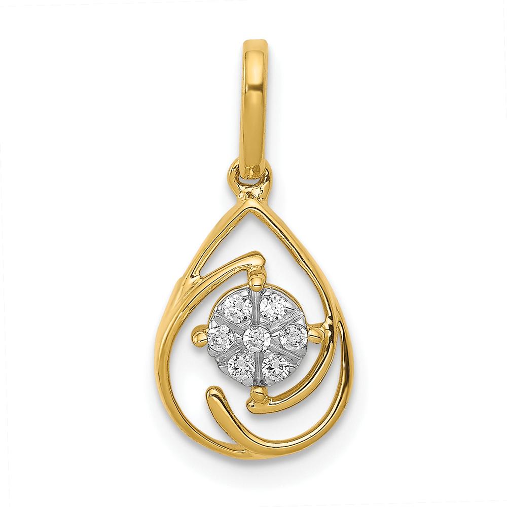 14K Yellow Gold Diamond Teardrop Pendant with Round Diamonds - 0.015 Carat Total Diamond Weight by Monteluci Fine Jewelry