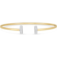 14K Yellow Gold Diamond Tee Bar Open Cuff Bangle with .08 Carat Pavé Set Diamonds by Orozza Fine Jewelry
