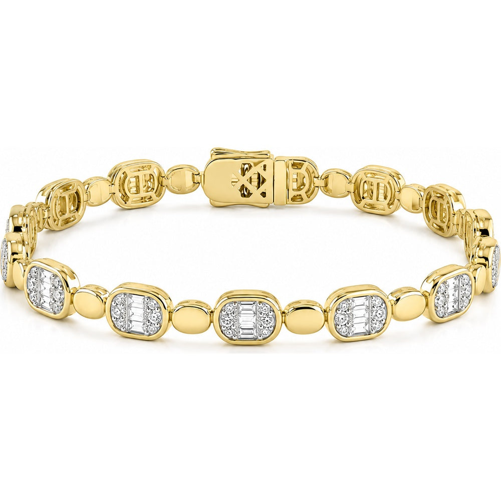 14K Yellow Gold Diamond Tennis Bracelet with Alternating Baguette and Round Diamonds - 2.25 Carat Total Diamond Weight by Auriventus