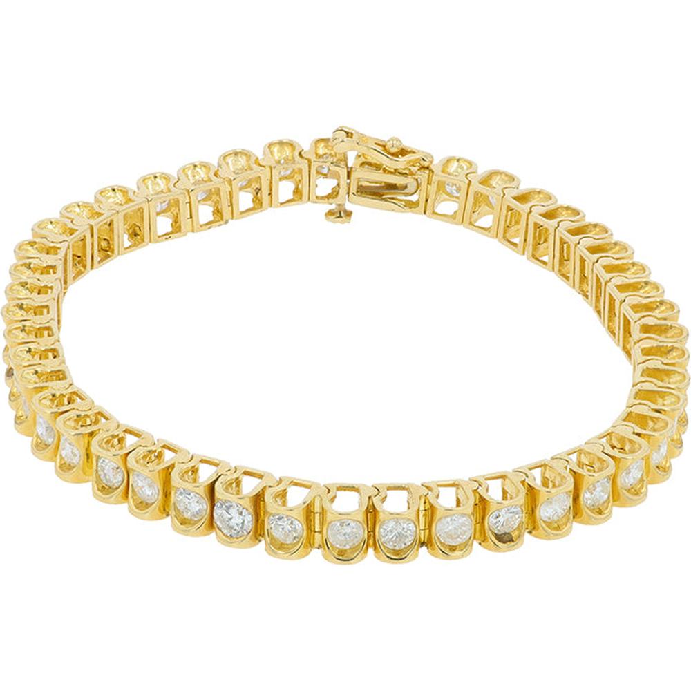 14K Yellow Gold Diamond Tennis Bracelet with Prong Set Round Diamonds - 4.00 Carat Total Diamond Weight