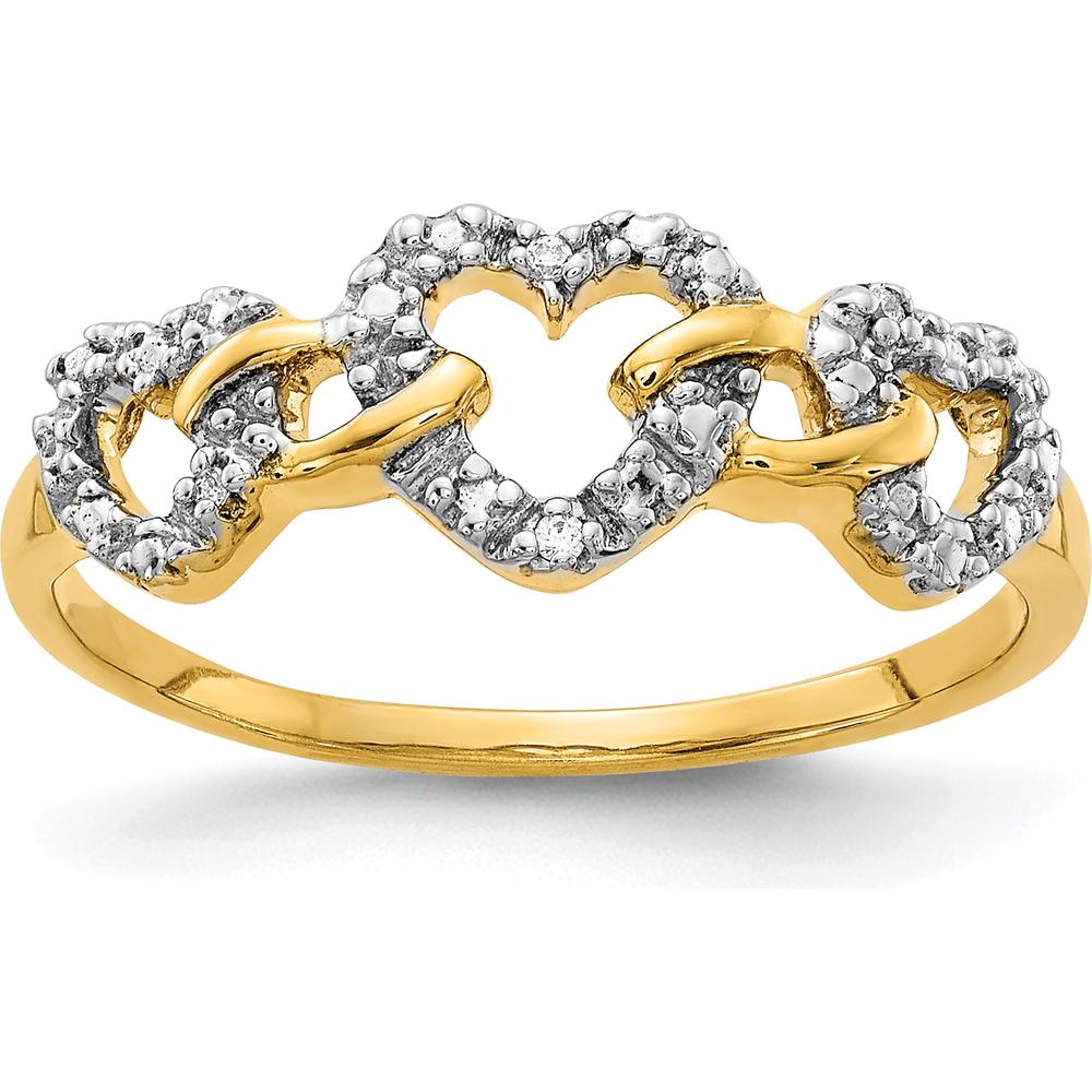 14K Yellow Gold Diamond Triple Heart Ring with Pave Set Round Diamonds - 0.007 Carat Total Diamond Weight by 0