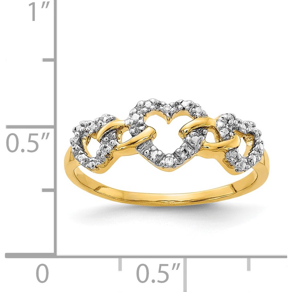 14K Yellow Gold Diamond Triple Heart Ring with Pave Set Round Diamonds - 0.007 Carat Total Diamond Weight by 0