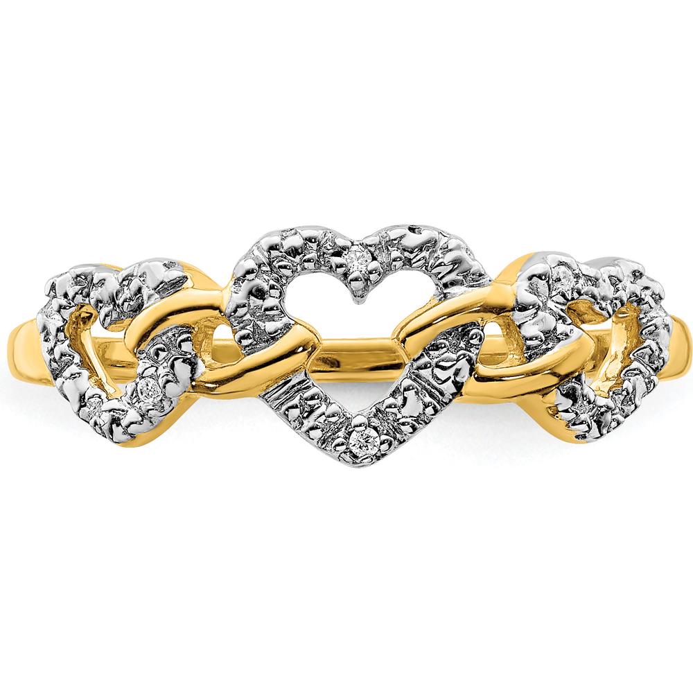 14K Yellow Gold Diamond Triple Heart Ring with Pave Set Round Diamonds - 0.007 Carat Total Diamond Weight by 0