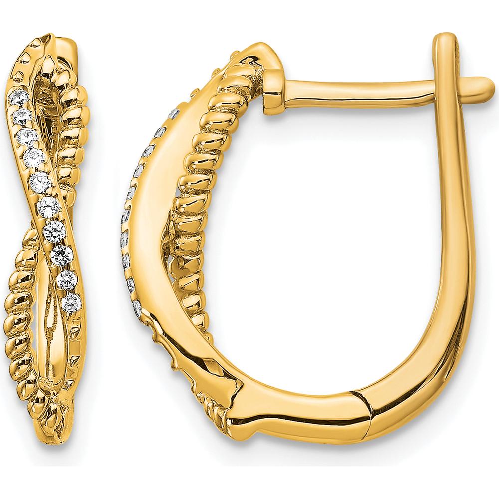 14K Yellow Gold Diamond Twisted Rope Hinged Post Earrings - 0.008 Carat Total Diamond Weight by Monteluci Fine Jewelry