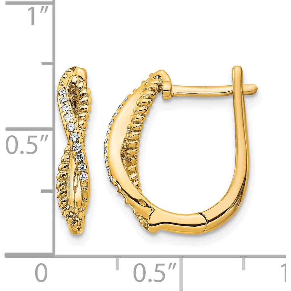 14K Yellow Gold Diamond Twisted Rope Hinged Post Earrings - 0.008 Carat Total Diamond Weight by Monteluci Fine Jewelry