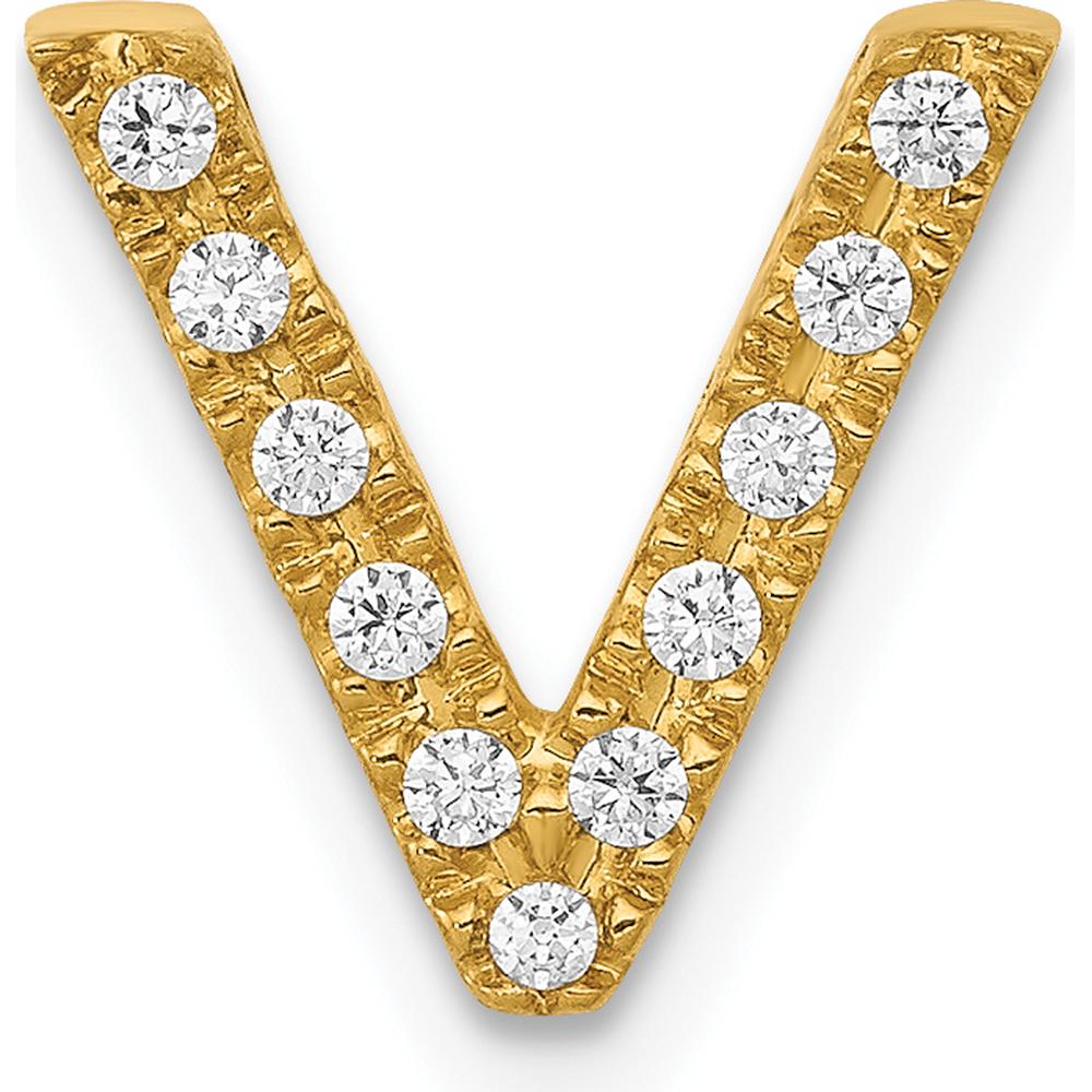 14K Yellow Gold Diamond "V" Initial Charm - 0.11 Carat Total Diamond Weight by Oro Pregiato