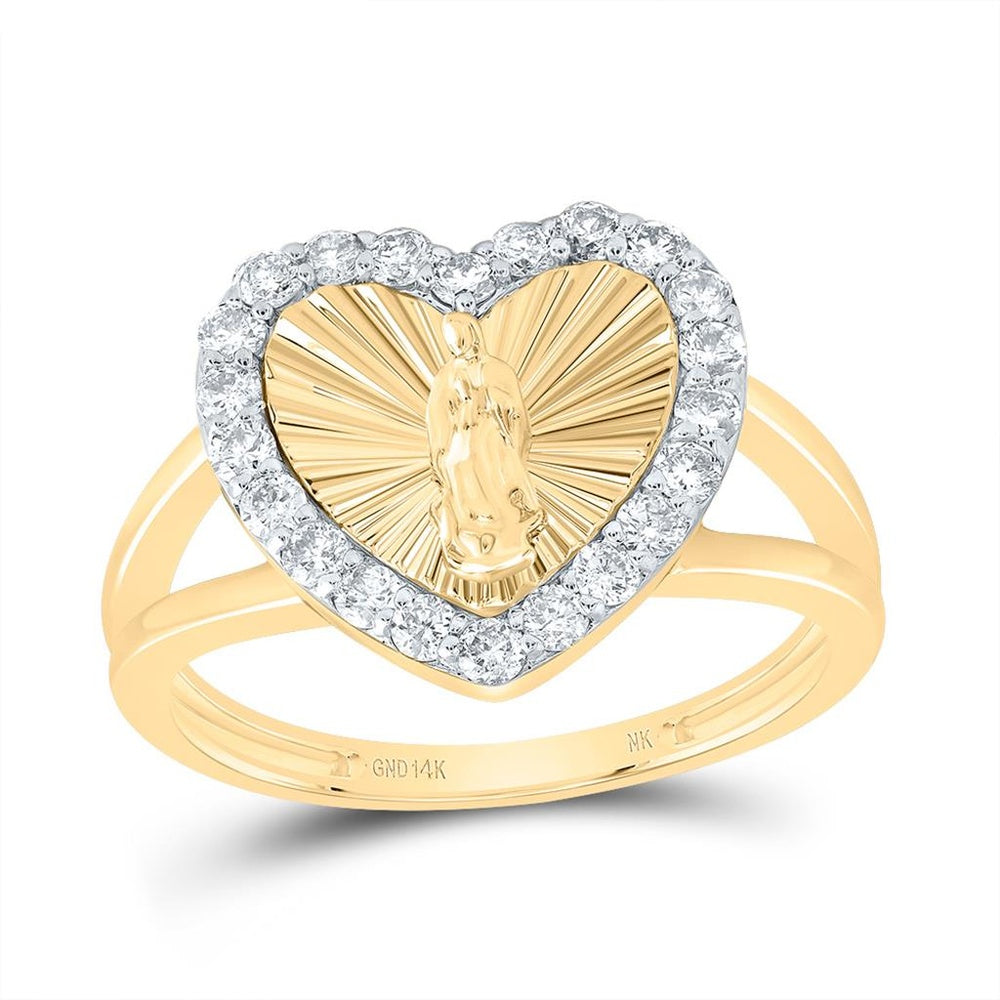 14K Yellow Gold Diamond Virgin Mary Ring - 1/2 Carat Total Diamond Weight