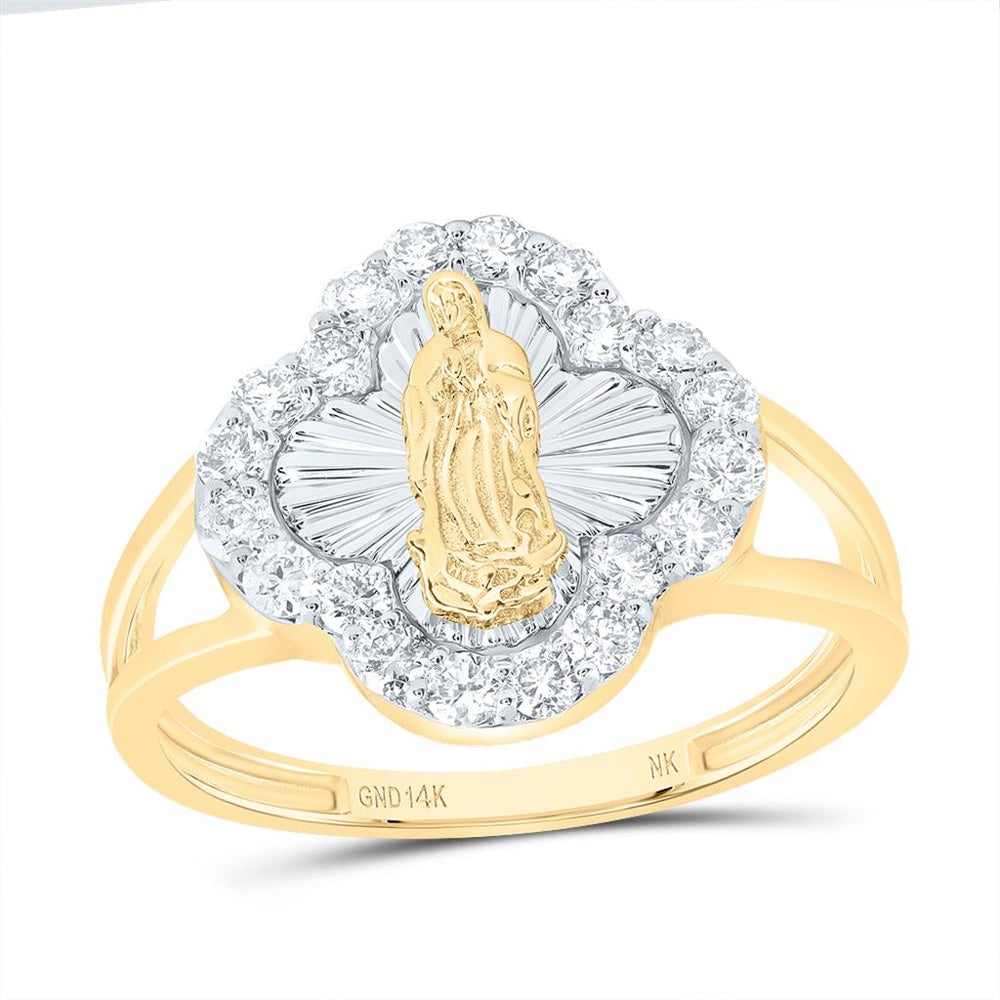 14K Yellow Gold Diamond Virgin Mary Ring - 1/2 Carat Total Diamond Weight