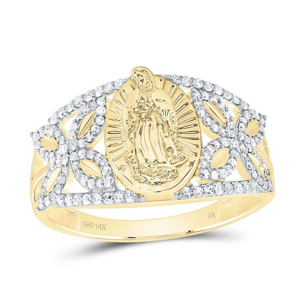 14K Yellow Gold Diamond Virgin Mary Ring - 1/3 Carat Total Diamond Weight