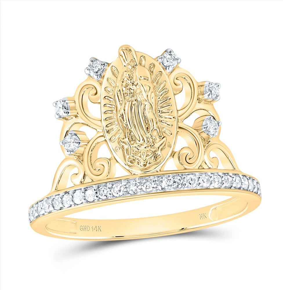 14K Yellow Gold Diamond Virgin Mary Ring - 1/5 Carat Total Diamond Weight