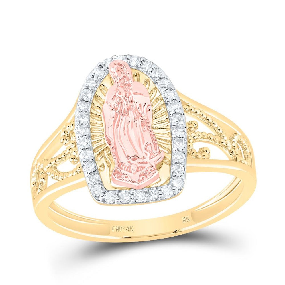 14K Yellow Gold Diamond Virgin Mary Ring - 1/5 Carat Total Diamond Weight