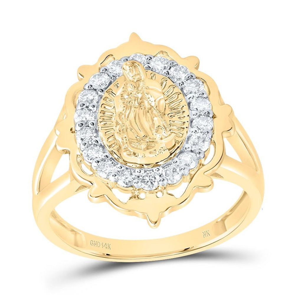 14K Yellow Gold Diamond Virgin Mary Ring - 3/8 Carat Total Diamond Weight