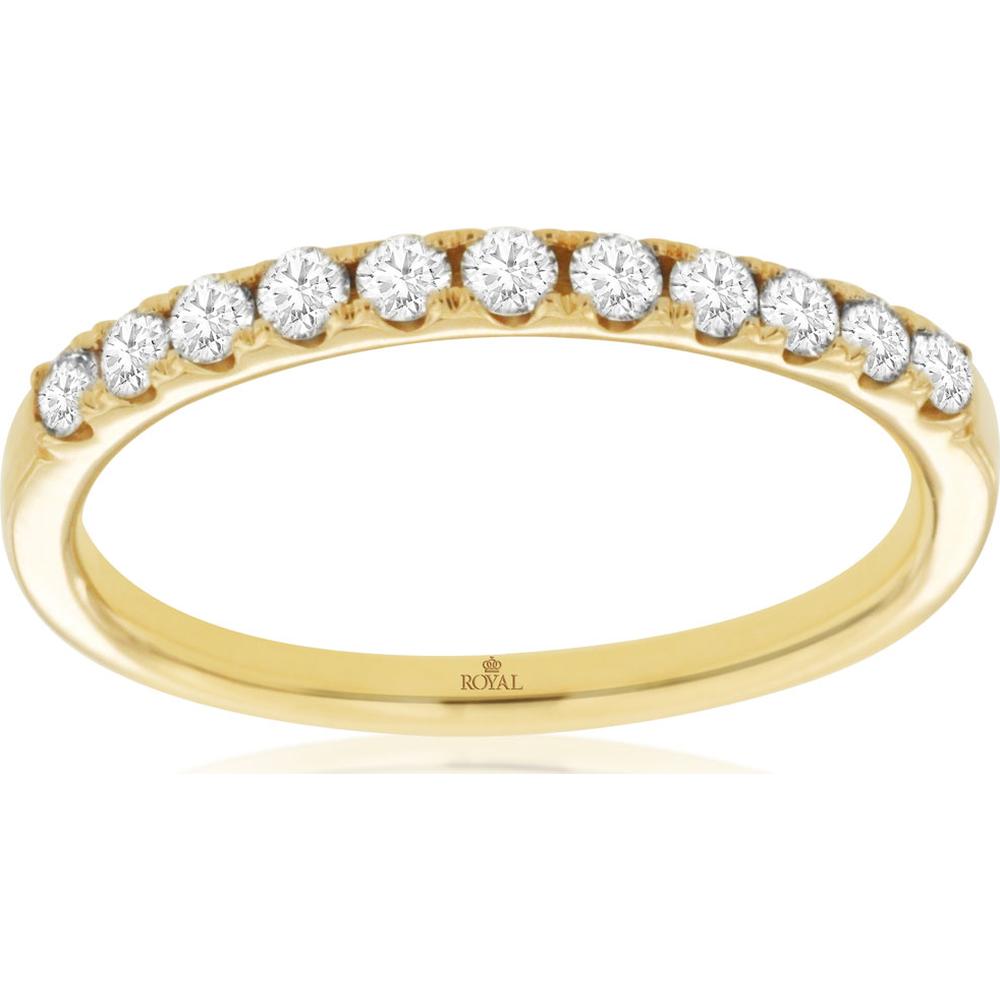 14K Yellow Gold Diamond Wedding Band with 11 Round Brilliant Cut Diamonds in Shared Prong Setting - 0.33 Carat Total Diamond Weight - Royal Jewelry