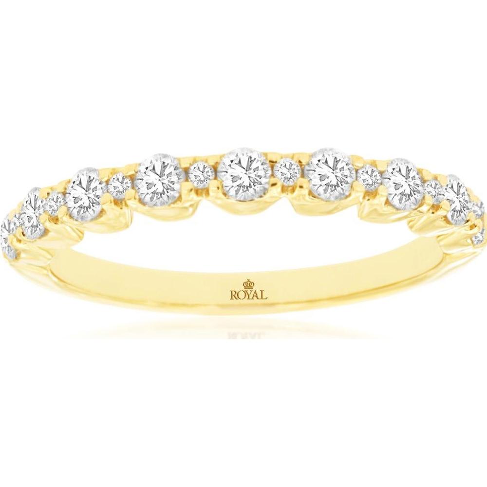 14K Yellow Gold Diamond Wedding Band with Alternating Round Cut Shared Prong Diamonds - 0.50 Carat Total Diamond Weight - Royal Jewelry