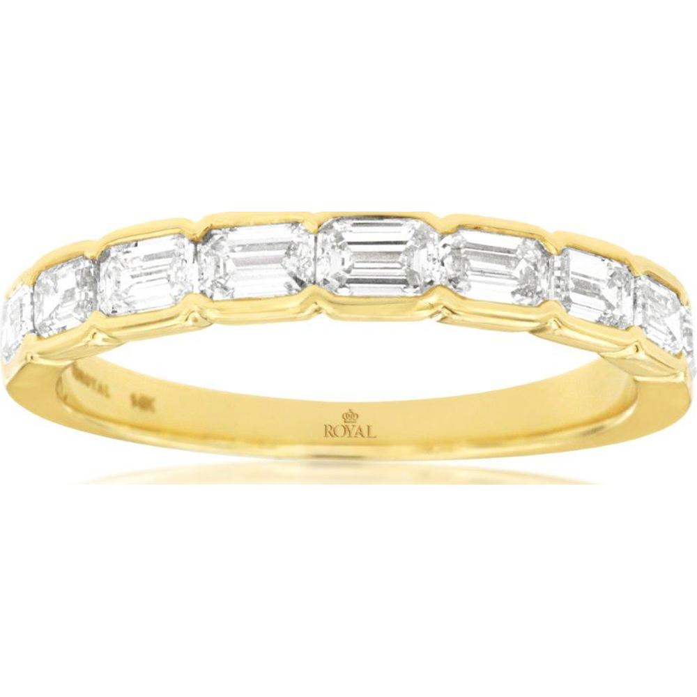 14K Yellow Gold Diamond Wedding Band with Bar Set Emerald Cut Diamonds - 0.88 Carat Total Diamond Weight - Royal Jewelry