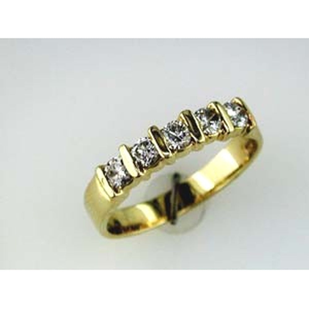 14K Yellow Gold Diamond Wedding Band with Bar-Set Round Brilliant Cut Diamonds - 0.60 Carat Total Diamond Weight - Royal Jewelry