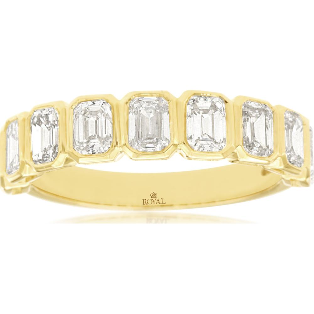 14K Yellow Gold Diamond Wedding Band with Bevel-Set Emerald Cut Diamonds - 1.77 Carat Total Diamond Weight - Royal Jewelry