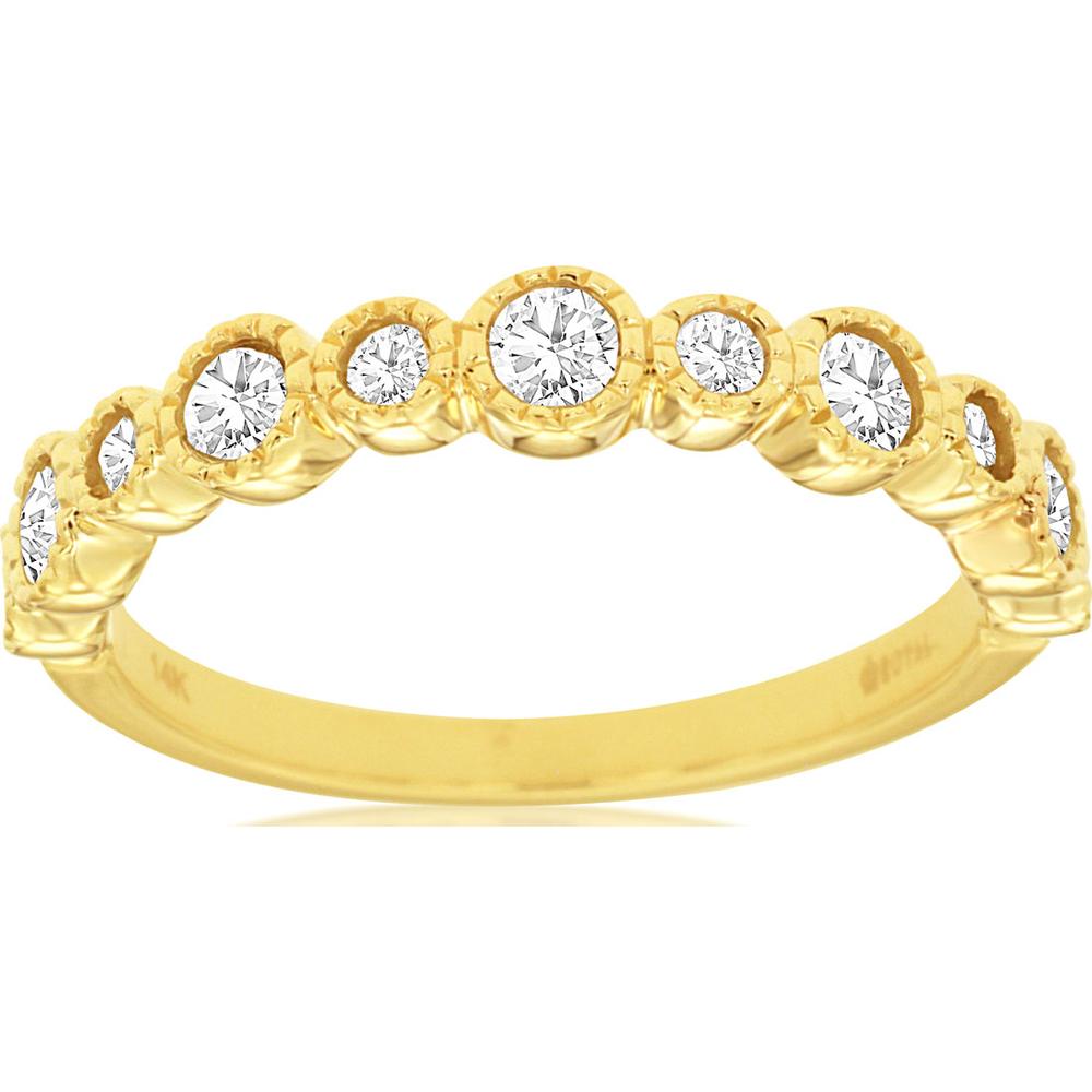 14K Yellow Gold Diamond Wedding Band with Bezel Set Diamonds - 0.52 Carats Total Diamond Weight