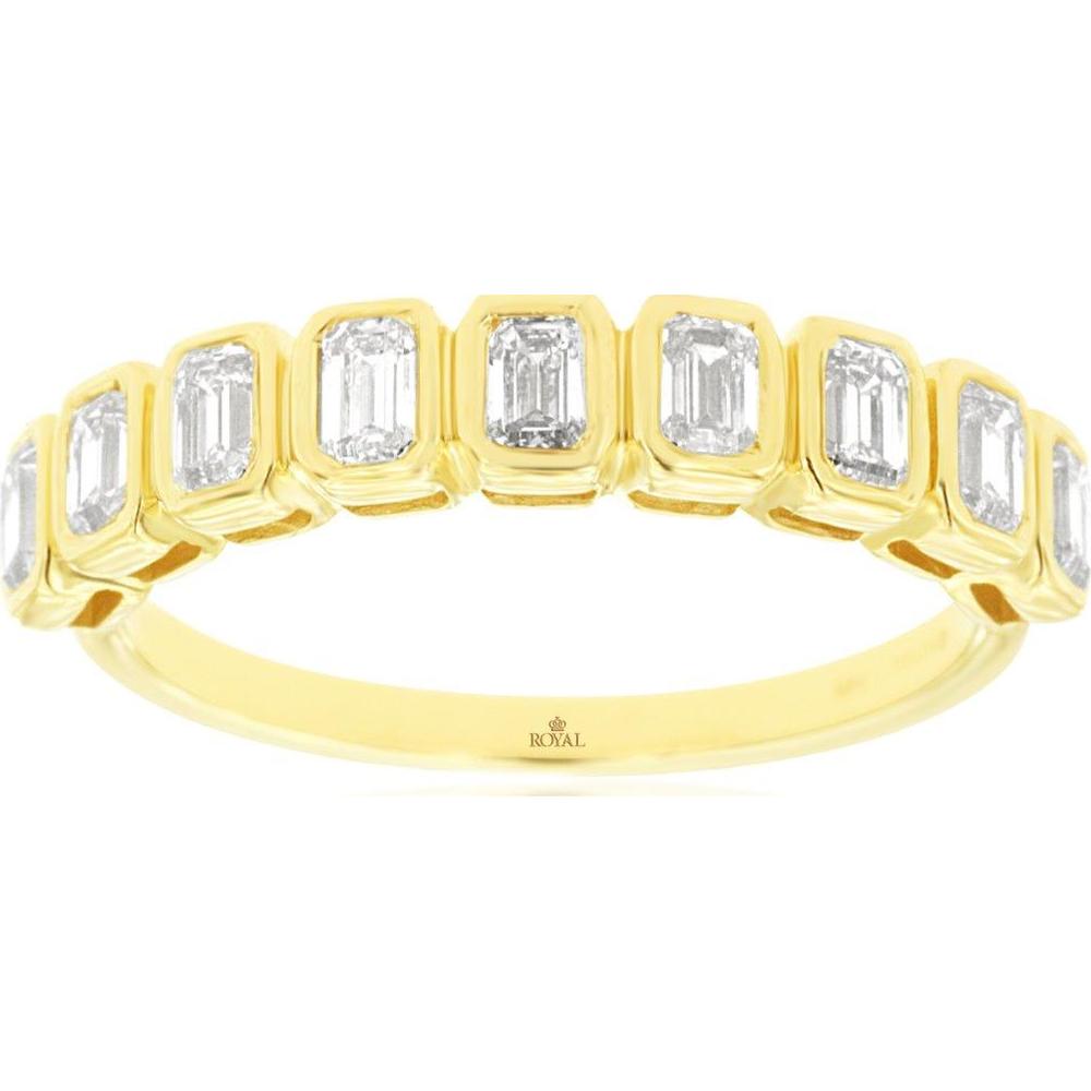14K Yellow Gold Diamond Wedding Band with Bezel Set Emerald Cut Diamonds - 0.75 Carat Total Diamond Weight - Royal Jewelry