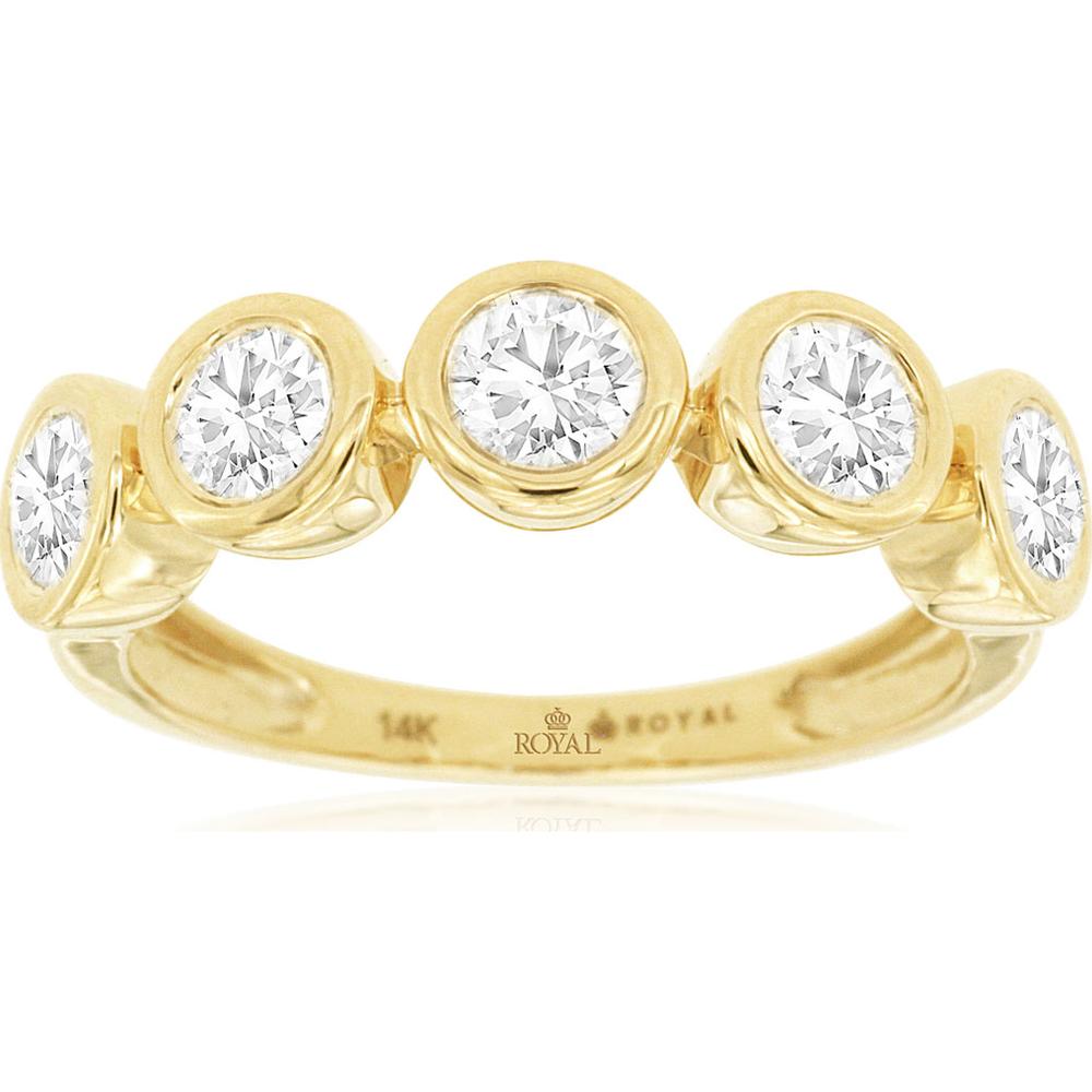 14K Yellow Gold Diamond Wedding Band with Bezel Set Round Diamonds - 1.00 Carat Total Diamond Weight - Royal Jewelry