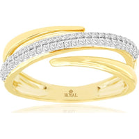 14K Yellow Gold Diamond Wedding Band with Crossover Design and Round Brilliant Cut Diamonds - 0.28 Carat Total Diamond Weight - Royal Jewelry