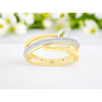 14K Yellow Gold Diamond Wedding Band with Crossover Design and Round Brilliant Cut Diamonds - 0.28 Carat Total Diamond Weight - Royal Jewelry