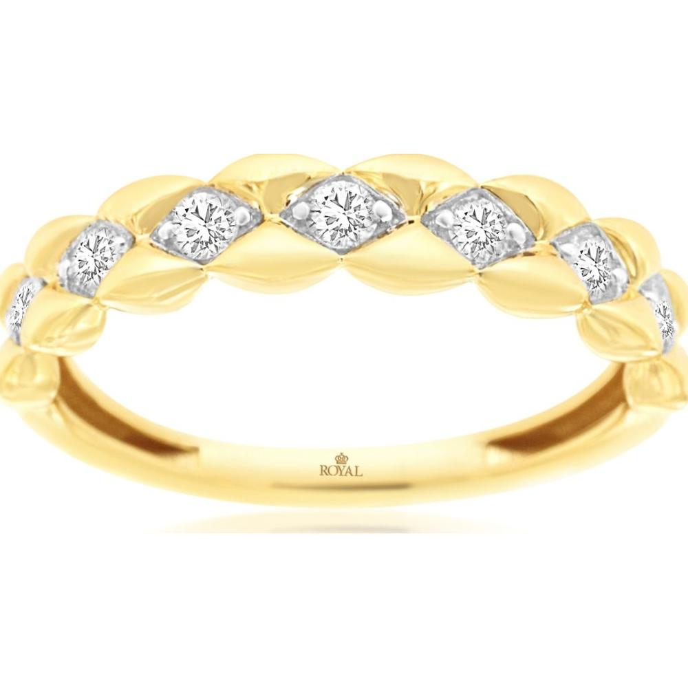 14K Yellow Gold Diamond Wedding Band with Diamond-Shaped Settings and Round Brilliant Diamonds – 0.33 Carat Total Weight - Royal Jewelry