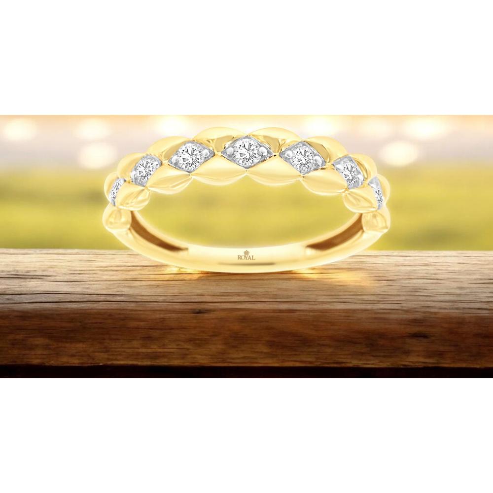 14K Yellow Gold Diamond Wedding Band with Diamond-Shaped Settings and Round Brilliant Diamonds – 0.33 Carat Total Weight - Royal Jewelry