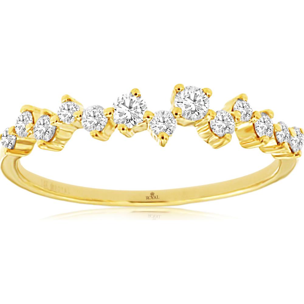 14K Yellow Gold Diamond Wedding Band with Graduating Prong-Set Round Diamonds - 0.35 Carat Total Diamond Weight - Royal Jewelry
