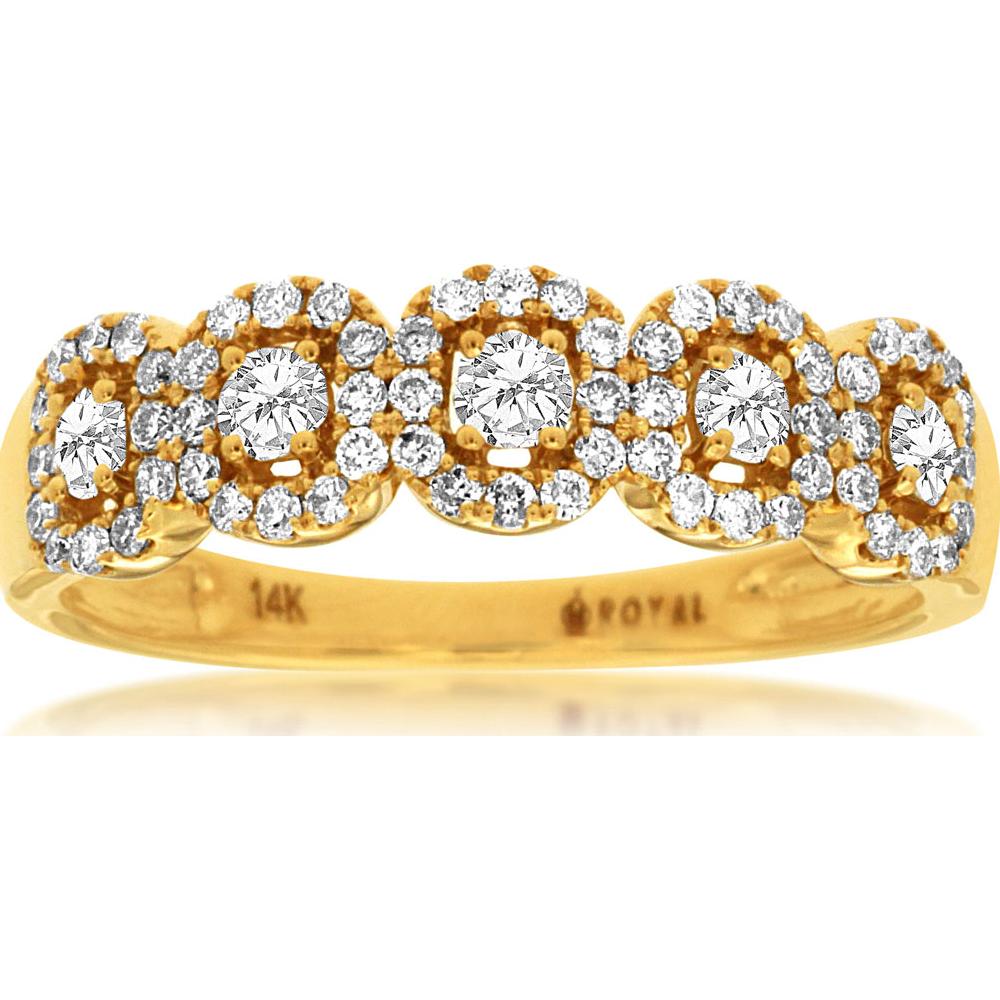 14K Yellow Gold Diamond Wedding Band with Halo Design - 0.50 Carats Total Diamond Weight