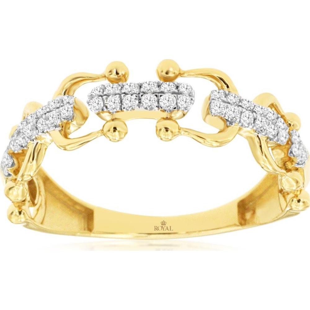 14K Yellow Gold Diamond Wedding Band with Interlocking Wave Design and Bead Accents - 0.25 Carat Total Diamond Weight - Royal Jewelry
