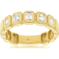14K Yellow Gold Diamond Wedding Band with Milgrain Framed Emerald-Cut Style Diamonds - 0.48 Carat Total Diamond Weight - Royal Jewelry