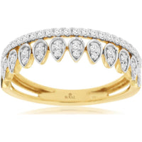 14K Yellow Gold Diamond Wedding Band with Pear-Shaped Motif and Round Diamonds - 0.32 Carat Total Diamond Weight - Royal Jewelry
