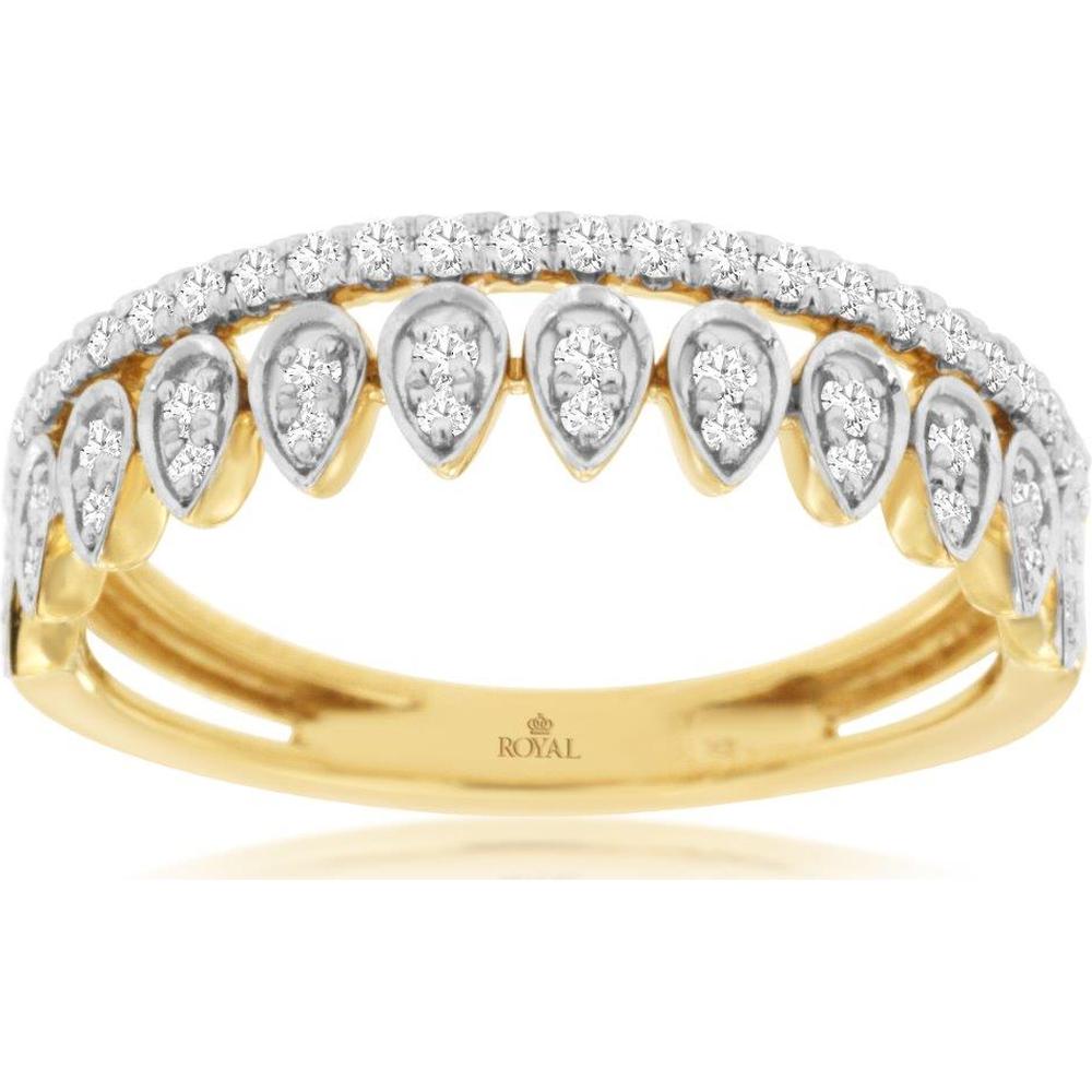 14K Yellow Gold Diamond Wedding Band with Pear-Shaped Motif and Round Diamonds - 0.32 Carat Total Diamond Weight - Royal Jewelry