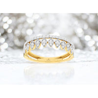 14K Yellow Gold Diamond Wedding Band with Pear-Shaped Motif and Round Diamonds - 0.32 Carat Total Diamond Weight - Royal Jewelry