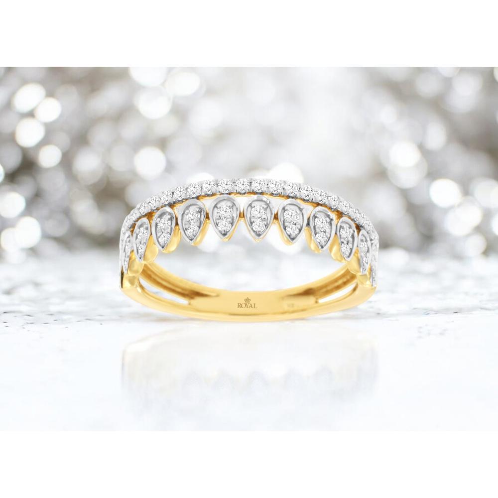 14K Yellow Gold Diamond Wedding Band with Pear-Shaped Motif and Round Diamonds - 0.32 Carat Total Diamond Weight - Royal Jewelry
