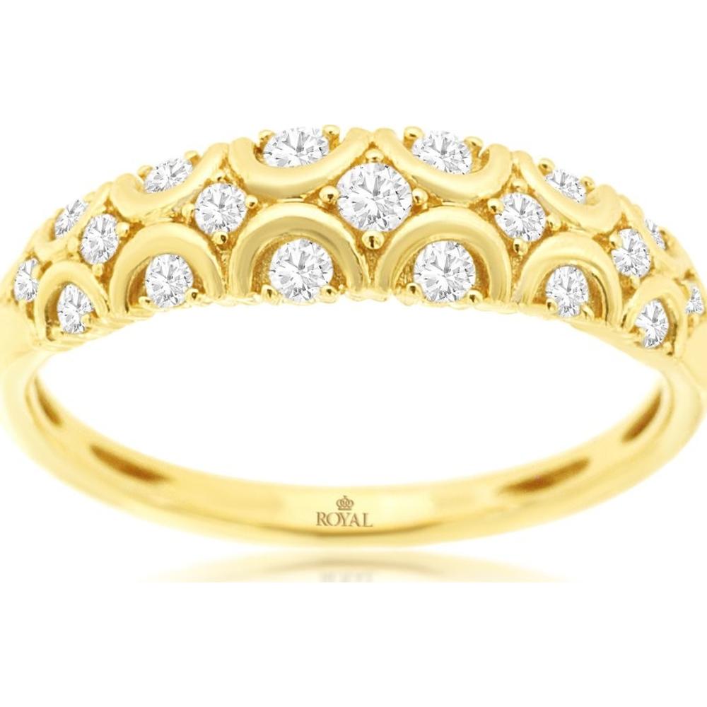 14K Yellow Gold Diamond Wedding Band with Scalloped Round Diamond Design - 0.25 Carat Total Diamond Weight - Royal Jewelry