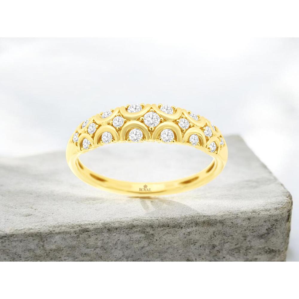 14K Yellow Gold Diamond Wedding Band with Scalloped Round Diamond Design - 0.25 Carat Total Diamond Weight - Royal Jewelry