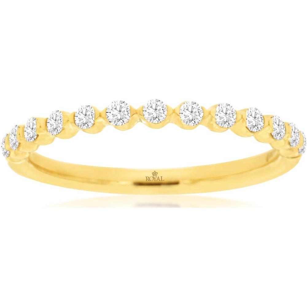 14K Yellow Gold Diamond Wedding Band with Scalloped Shared-Prong Setting and Round Brilliant Diamonds - 0.25 Carat Total Diamond Weight - Royal Jewelry